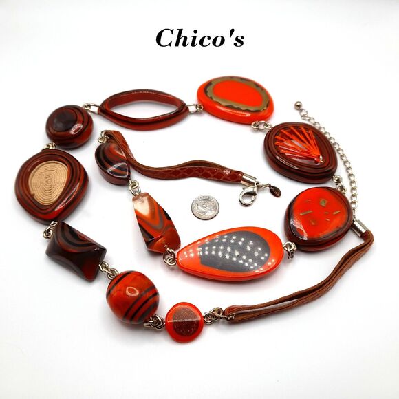 Chico's Orange Brown Leather Belt, 40" - Picture 2 of 11